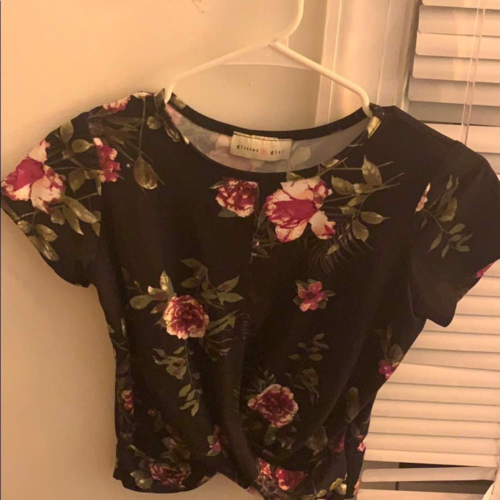Black crop top with floral design